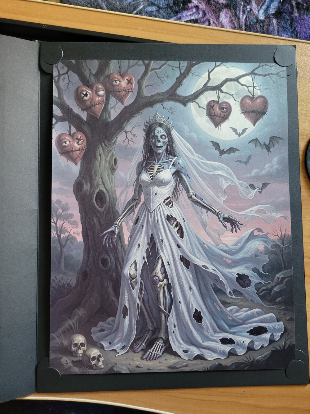 💀NEW💀Hand Crafted Haunted  Zombie Bride Wall Art Print - White & Gray